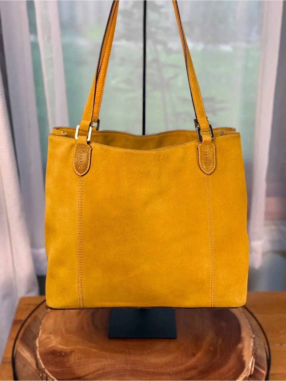 Lauren Ralph Lauren Suede Bucket Hobo Shoulder Bag in Mustard Yellow